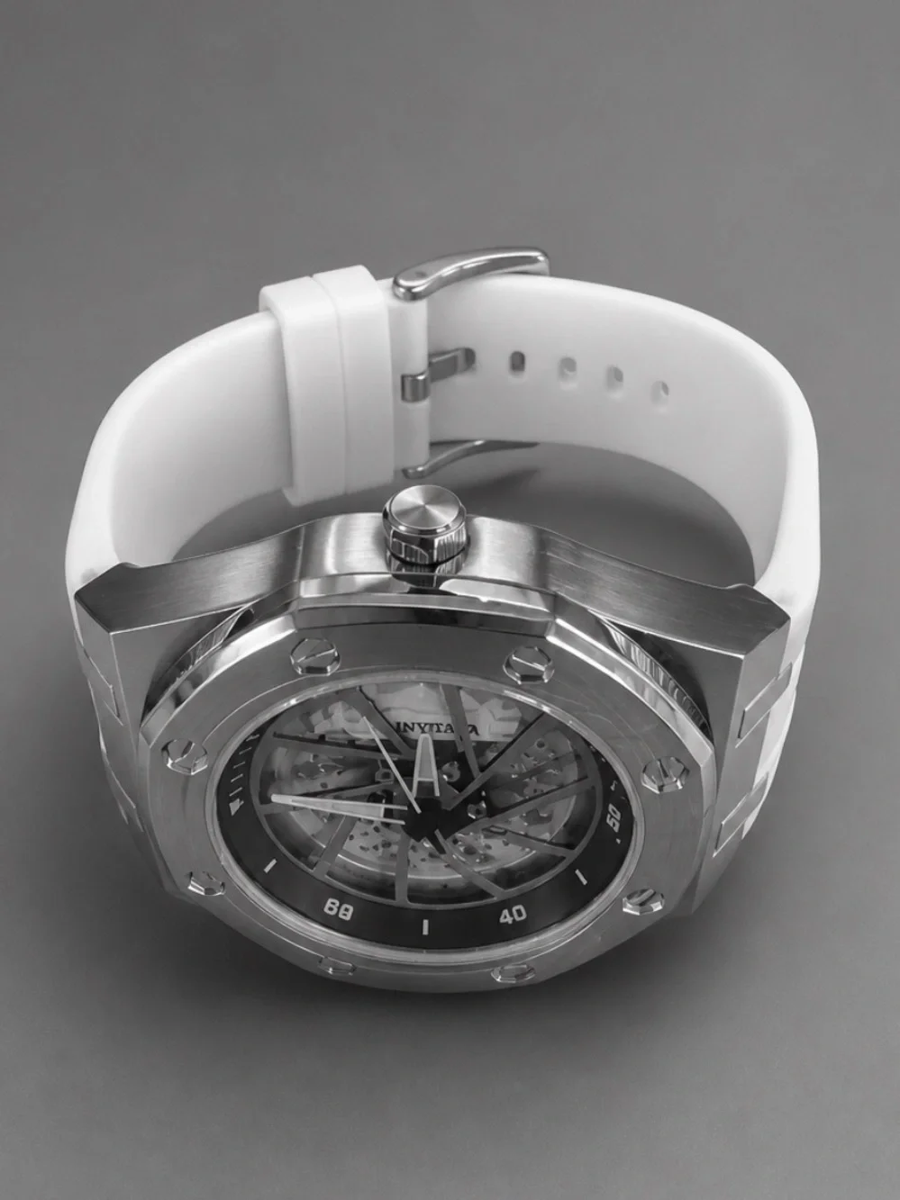 Invicta stainless steel Chronograph Watch with White silicone Strap